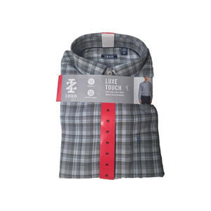 IZOD Luxe Touch Modern Fit Button-Up Gray/Blue Plaid Shirt Men’s Medium